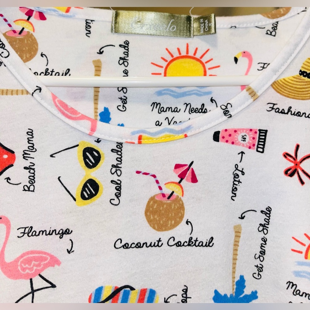 Erxeelo White Graphic Tee with Summer Print Swim Suit Cover Up or Sleep Shirt